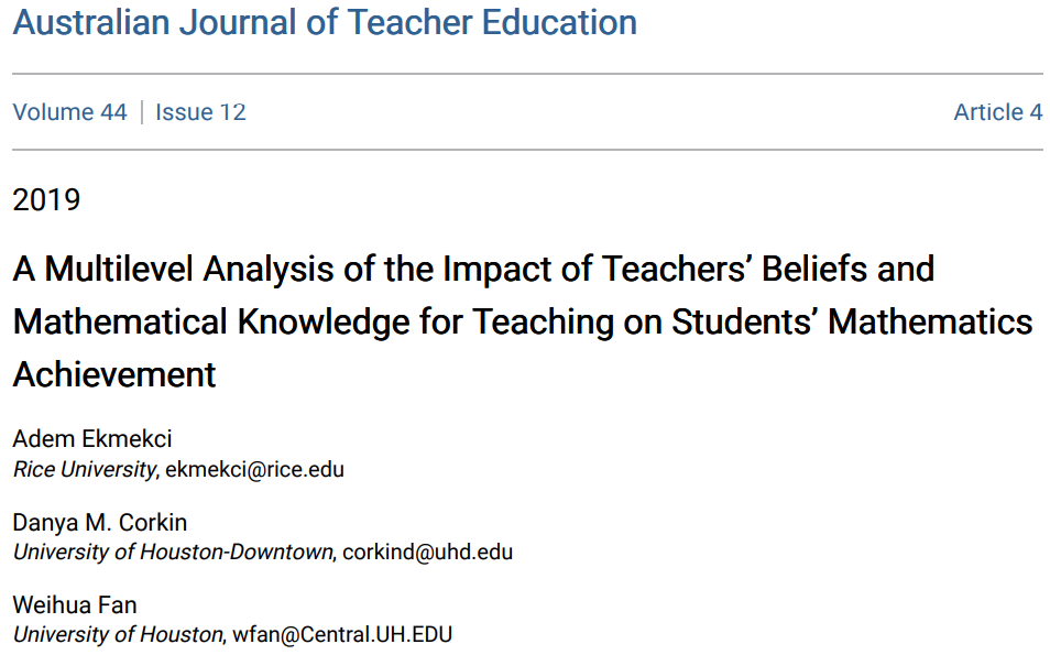 Newly published RUSMP research confirms the significance of Mathematical Knowledge for Teaching (MKT)